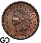 1901 Indian Head Cent Penny, Some Red, Gem BU++