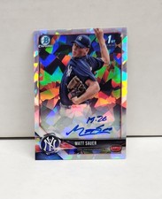 MATT SAUER 2018 Bowman Chrome Prospects ATOMIC REFRACTOR ~ Yankees RC AUTO /100
