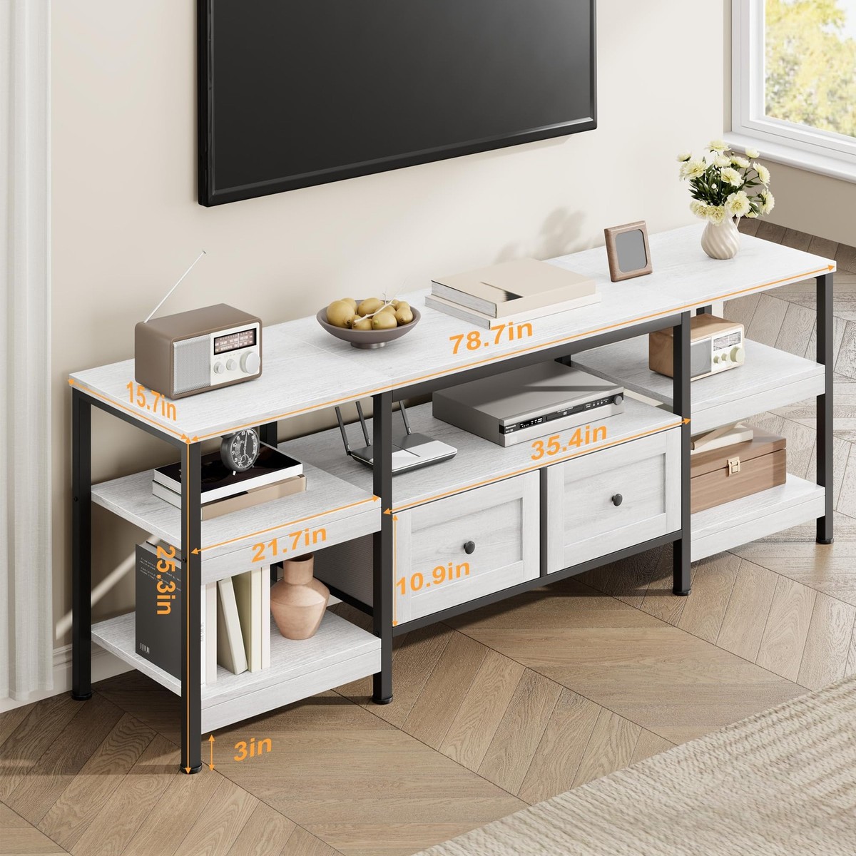 Industrial TV Stand with 2 Drawers, 79