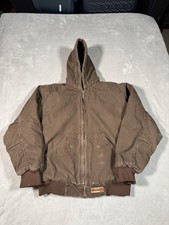 Wolverine Canvas Work Jacket Mens Size Small Brown Faded Hood Quilted Lined