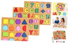 Alphabet Wooden Puzzles for Toddlers 3-5 - Pack of 3 ABC, Number and 3-Pack Set
