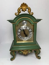 Vintage Schmid Green Mini Desk Alarm Clock-Reuge music box-Edeiweiss (-READ-)