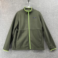 Lands' End Jacket Boys 18-20 Green Fleece Full Zip Grid Knit Lightweight