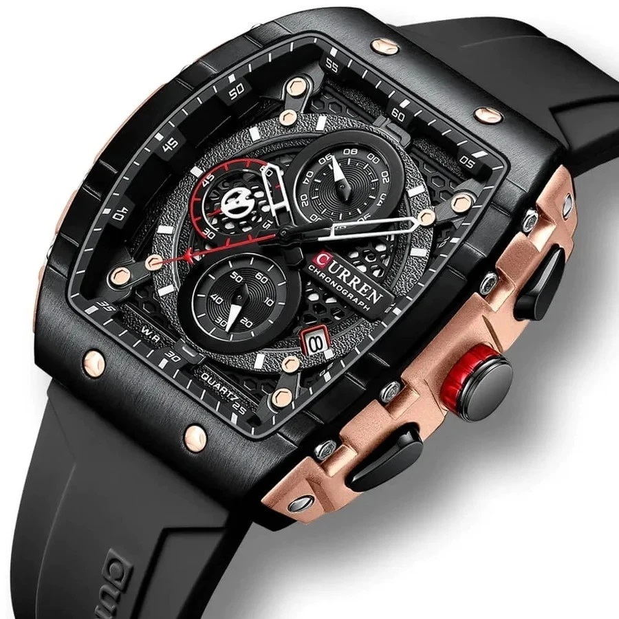 CURREN Orologio Uomo Cronografo Quarzo – Cinturino Pelle, Quadrante Blu, Data, Impermeabile 3ATM - 2