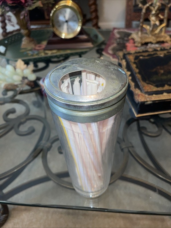Antique Glass Straw Holder Soda Fountain Dispenser With Sliding Lid 1936