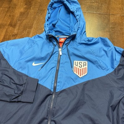 NIKE USA SOCCER WINDRUNNER JACKET WINDBREAKER HOODIE BLUE WOMENS LARGE *READ