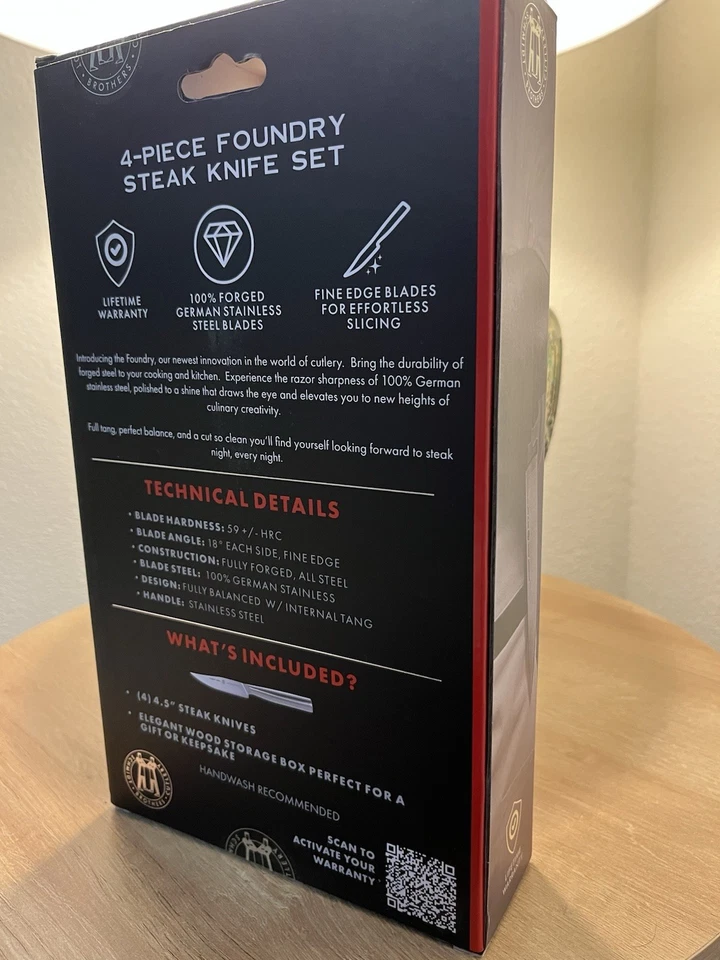 Schmidt Bros. 4pc. Foundry Steak Knife Set 100% German Stainless Steel NEW - Image 2 of 4