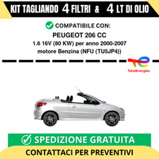 Tagliando per PEUGEOT 206 CC 1.6 16V 80 kw - 4 Lt di TOTAL + 4 Filtri anno 20...