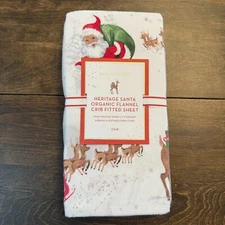 POTTERY BARN KIDS HERITAGE SANTA ORGANIC FLANNEL FITTED CRIB SHEET CHRISTMAS