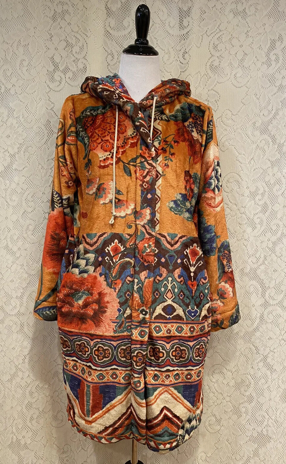 Johnny Was Sasha Zip Up Sherpa Hoodie Jacket, Orange,… Gem