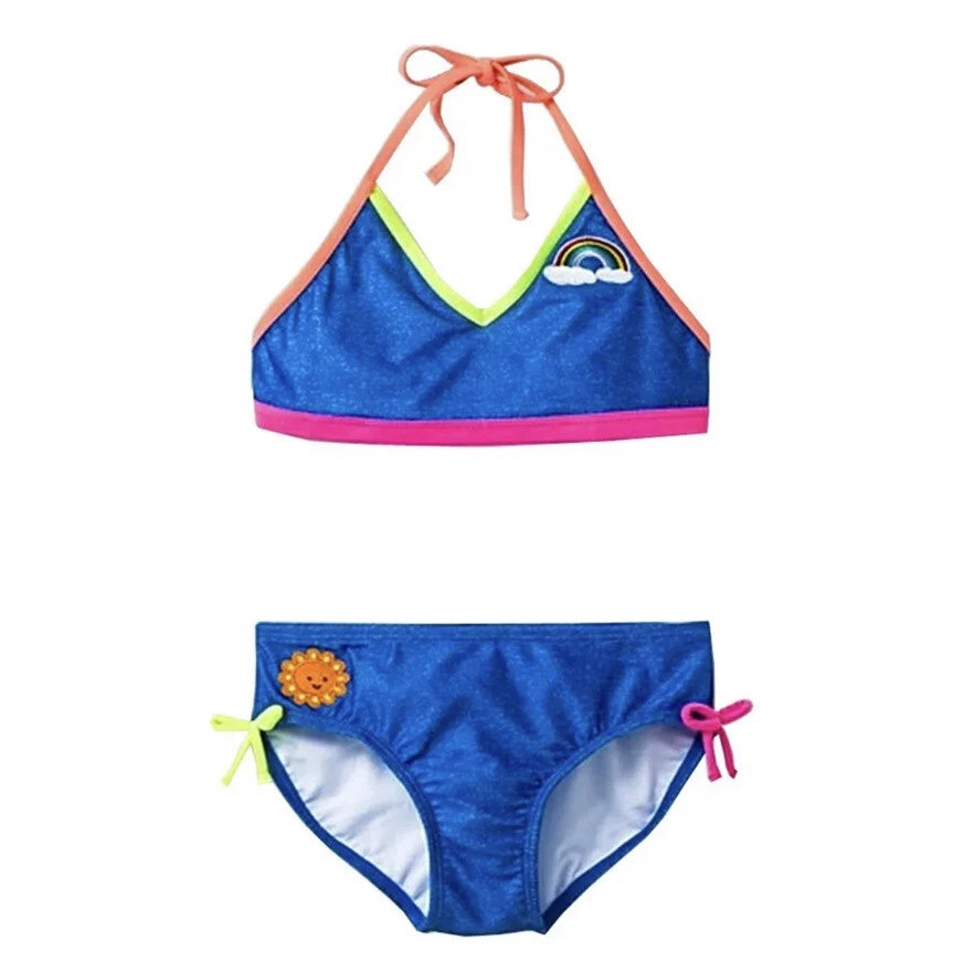 Cat Jack Girls Bathing Suit Large 10 12 Blue Two Piece Swimsuit