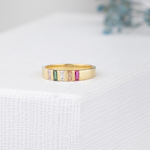 Anillo Piedra Natal Baguette 1-7 - Anillo Familiar - Regalo Personalizado - Regalo San Valentín