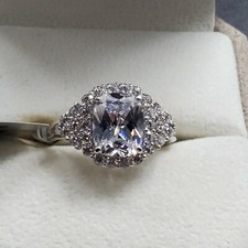 Womens 925 Sterling Silver Fashion Cut Ring Faceted Clear - Blue Stone USA MADE