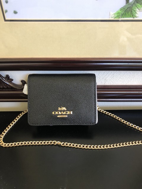 Coach Mini Leather Wallet On a Chain - Black (C0059) for sale online | eBay