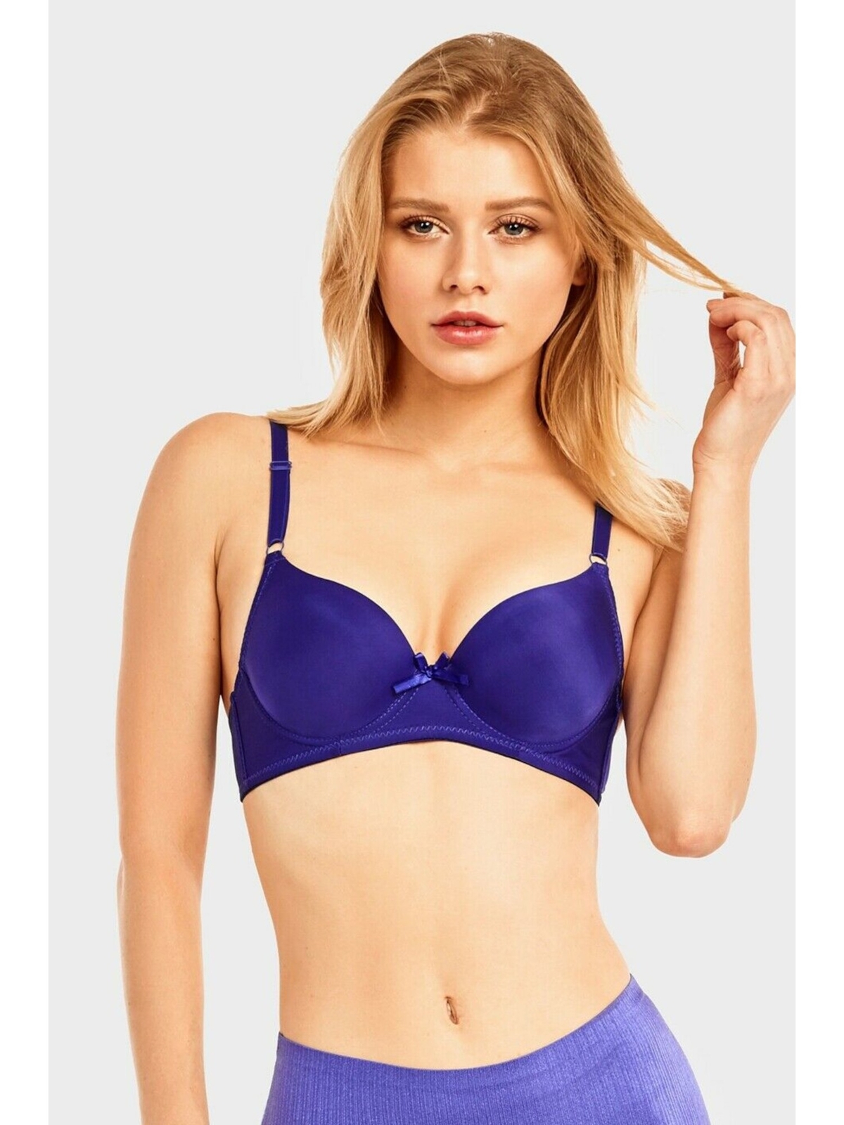 MAMIA Intimates Blue Solid Bow Accented U-Back Full Coverage Bra Size: 34C