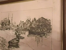 Etching LIONEL BARRYMORE "SAN PEDRO" Print 14 3/4 11 3/4 Framed 