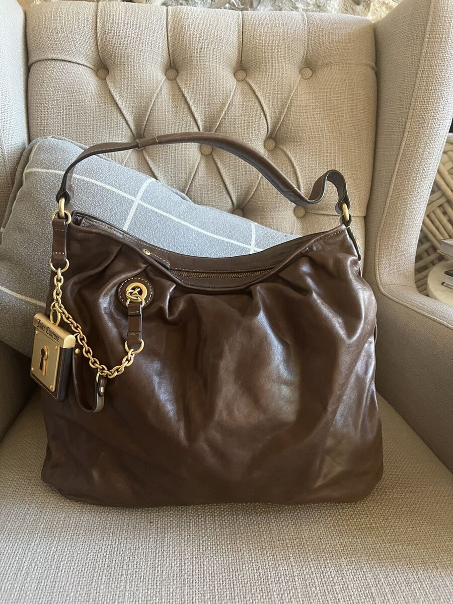 JUICY COUTURE Y2K BROWN LEATHER HOBO Handbag Gold Chains JUICY COUTURE Y2K BROWN LEATHER HOBO Handbag Gold Chains