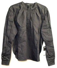 Bassike Cotton Boxy Gathered Shirt Blouse In Black Size 1/US Size 4 Small