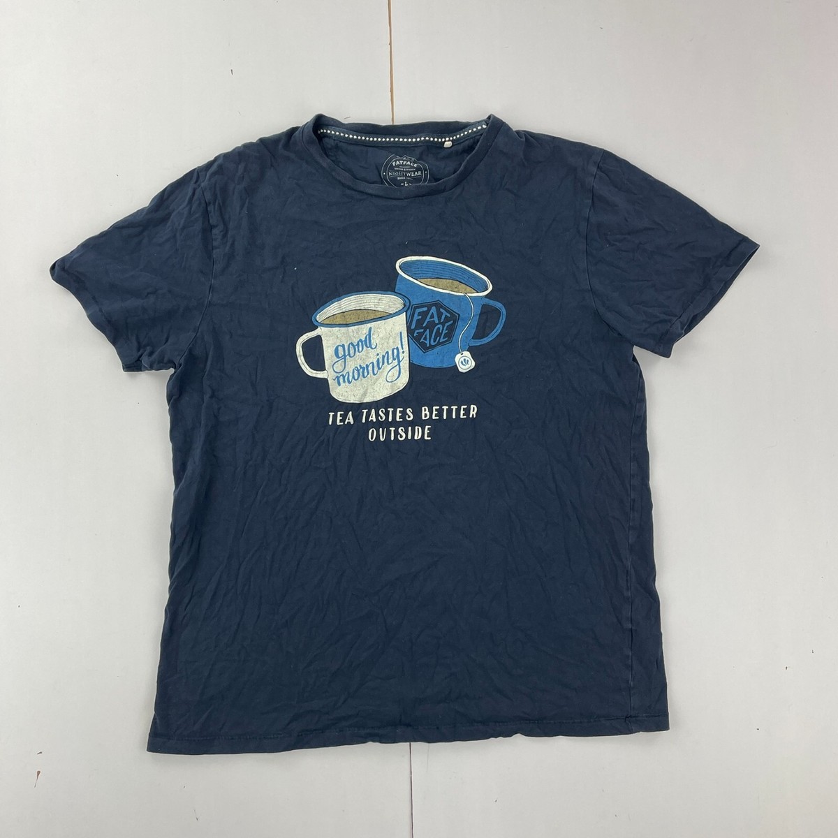 FAT FACE Nightwear Large Blue Pyjama Top Graphic Print Cup Of Tea - Main Image