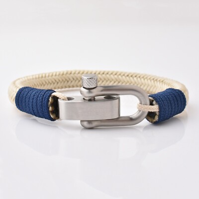 London Craftwork Verstellbares Paracord Armband Unisex 17-19cm Beige Blau Silber