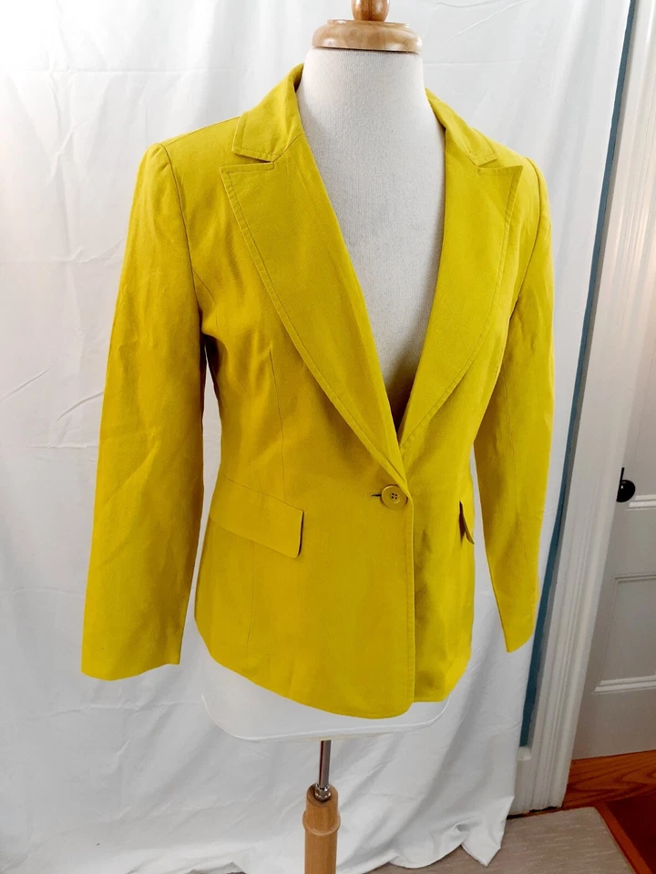 Chadwicks Classic Womens Sz 8P Petite Chartreuse Green Linen Blend Blazer Career - Image 3 of 4