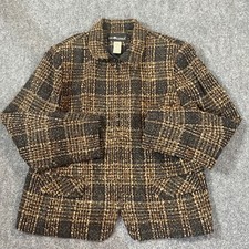 Sag Harbor Blazer Womens 16 Tweed Black Tan Brown Lined Career Full Zip
