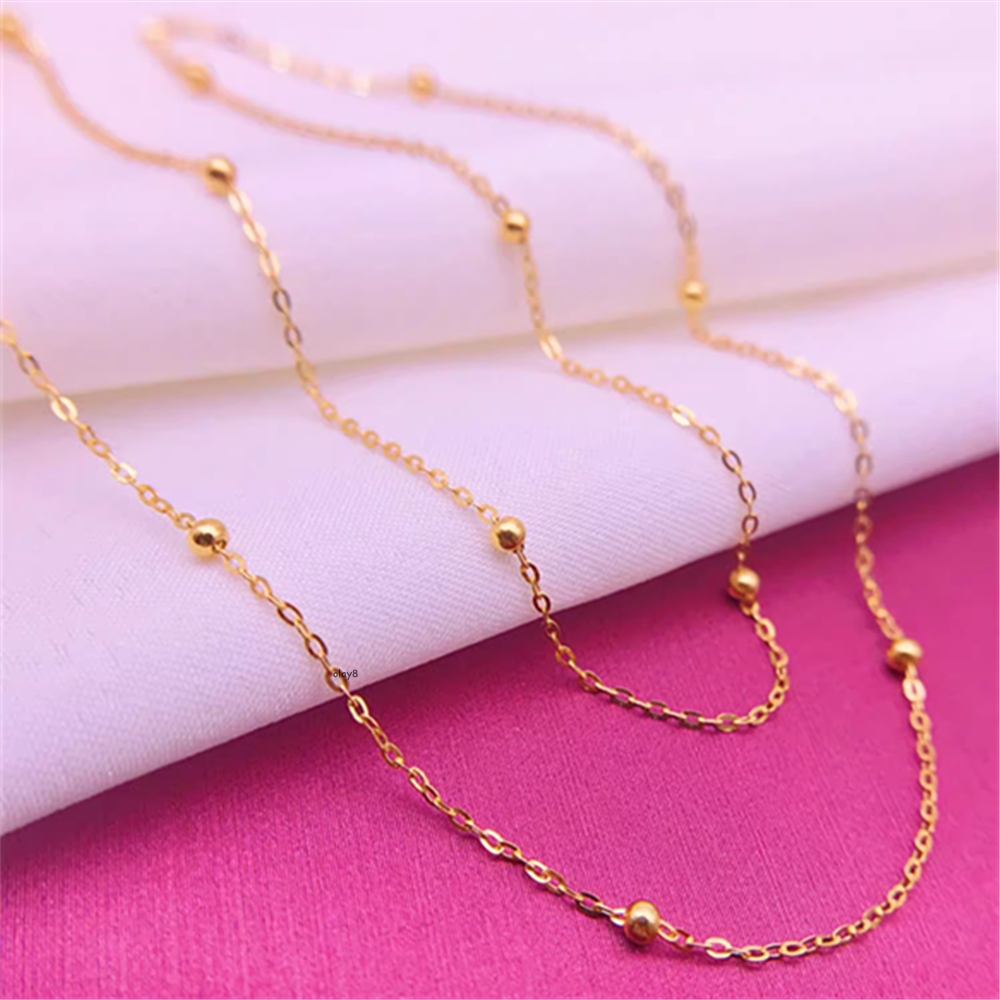 Real Au750 Pure 18K Solid Yellow Gold Chain Women O Beads Link Necklace 17.9inch eBay