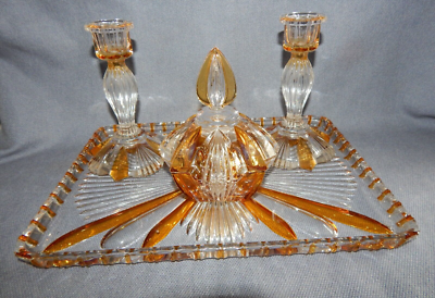 VINTAGE BOHEMIAN AMBER FLASH GLASS DRESSING TABLE SET ~ 1940's-1950's Reg.No. | eBay UK VINTAGE BOHEMIAN AMBER FLASH GLASS DRESSING TABLE SET ~ 1940's-1950's Reg.No. | eBay UK