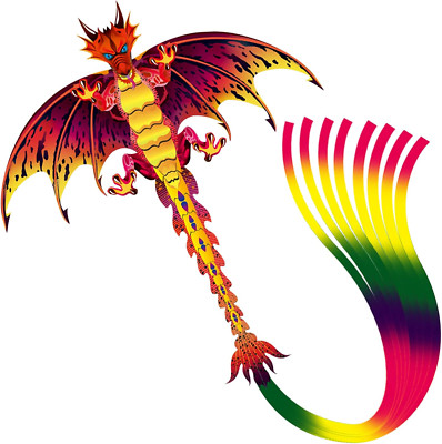Dragon Kite Easy  to Fly Long Colorful Tail for Kids & Adults Outdoor Fun