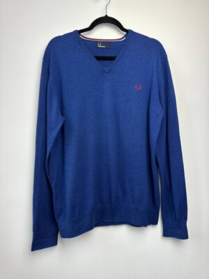 FRED PERRY Cotton V Neck Jumper Sweater Men Size L