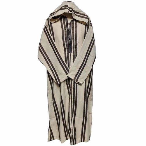 Marocain Laine Mélange Gris Crème Rayé Baja Jerga Veste Capuche Festival Hipp