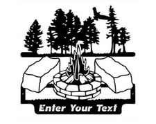 Firepit with Rocks Outdoor Metal Sign, Outdoor Firepit Sign Nature Wall Art