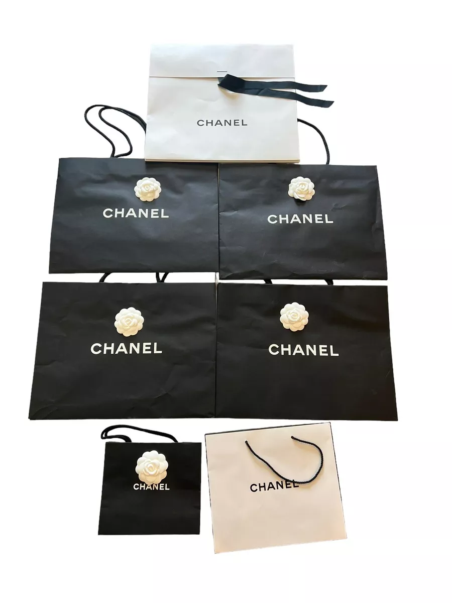 Lot of 7 Chanel Gift Bag White + Black Empty Paper Bag W/ Flower Shopping  bags