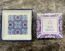 Chloe Emerald Emery Soap Dish Set ~ Fresh Linen Scent