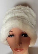 Vintage Woman s Faux Fur Bucket Hat Black With Elastic Band