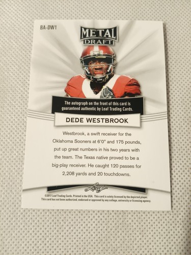 2017 DEDE WESTBROOK LEAF METAL DRAFT AUTOGRAPHED AUTO ROOKIE CARD RC #BA-DW1 - Picture 2 of 3