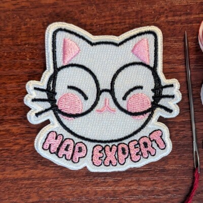 Nap Expert Cat Patch Memes Animals Sleep Tired Embroidered Iron On 2.25x2.25''