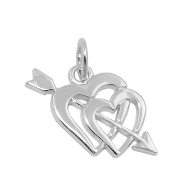 Pendant Double Heart with Arrow Two Hearts 925 Silver Silver Pendant Women