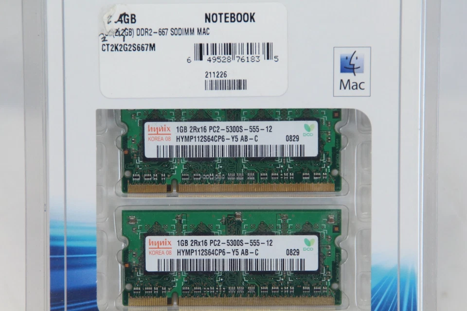 Memory Mac Compatible Crucial 2X 1GB 2Rx16 PC3-8500S Notebook - Image 2 of 3