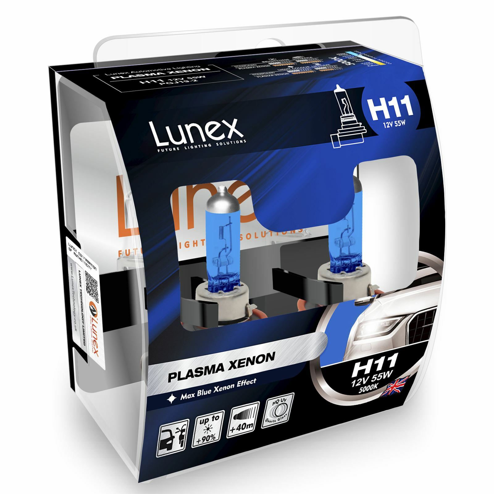 LUNEX PLASMA XENON 5000K H11 12V 55W Headlight Halogen Bulbs PGJ19-2 HardCase