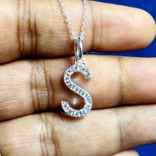 2Ct Round Lab-Created Diamond Initial "s" Letter Pendant 14K White Gold Plated