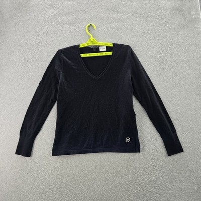 Armani Exchange Women Sweatshirt L Black Cashmere Cotton Logo Long Sleeve