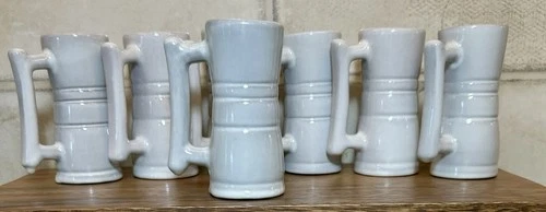 7 pc Frankoma Pottery #26DC White Sand Lazy Bones Small Mug Espresso Juice 4 oz