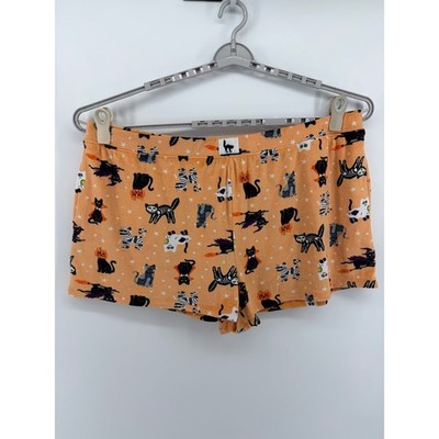 Way to Celebrate Halloween Pajama Shorts 3X Orange Black Cat Pumpkin Print