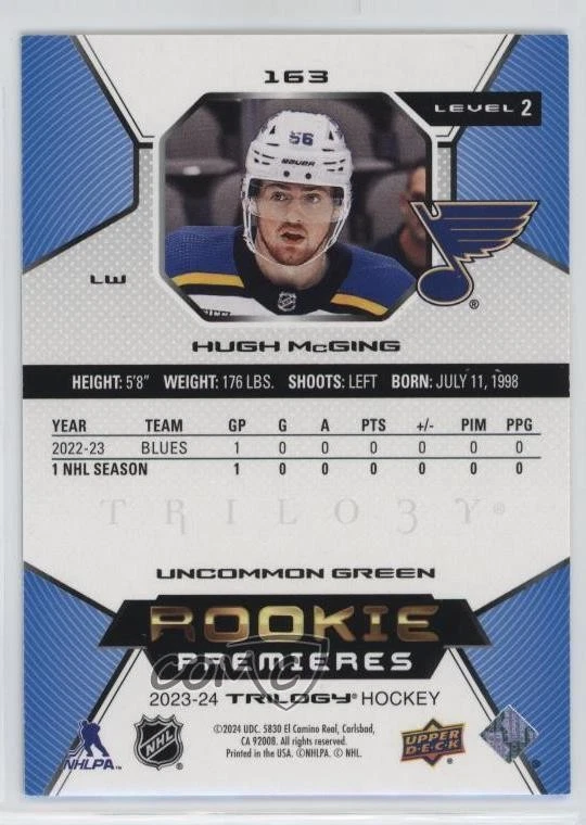 2023-24 Upper Deck Trilogy Uncommon Rookies Green /25 Hugh McGing Rookie Auto RC - Image 2 of 2