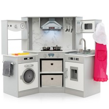 Wooden Kids Play Kitchen Corner Playset with Water Dispenser  Washing Machine