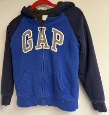 GAP KIDS FLEECE LINED HOODIE SWEATSHIRT SIZE L BLUE FULL ZIP COMFY POCKETS