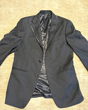 Calvin Klein Black 2-Button Tuxedo Jacket 36S Satin Trim Lapels Wool