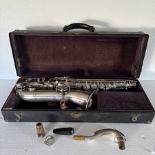 ANTIQUE 1919 CURVED BUESCHER TRUE TONE LOW PITCH SAXOPHONE W CASE