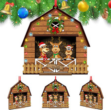 4 Pcs Christmas Tree Ornaments 2026 Wooden Reindeer Stable Hanging Decor Farmhou